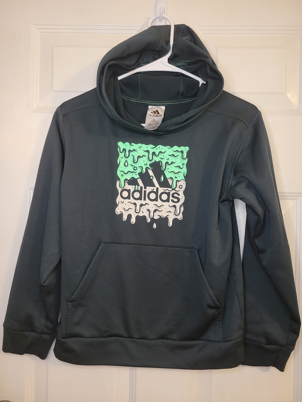 Adidas Hoodie with Drip Logo in Charcoal and Neon Green